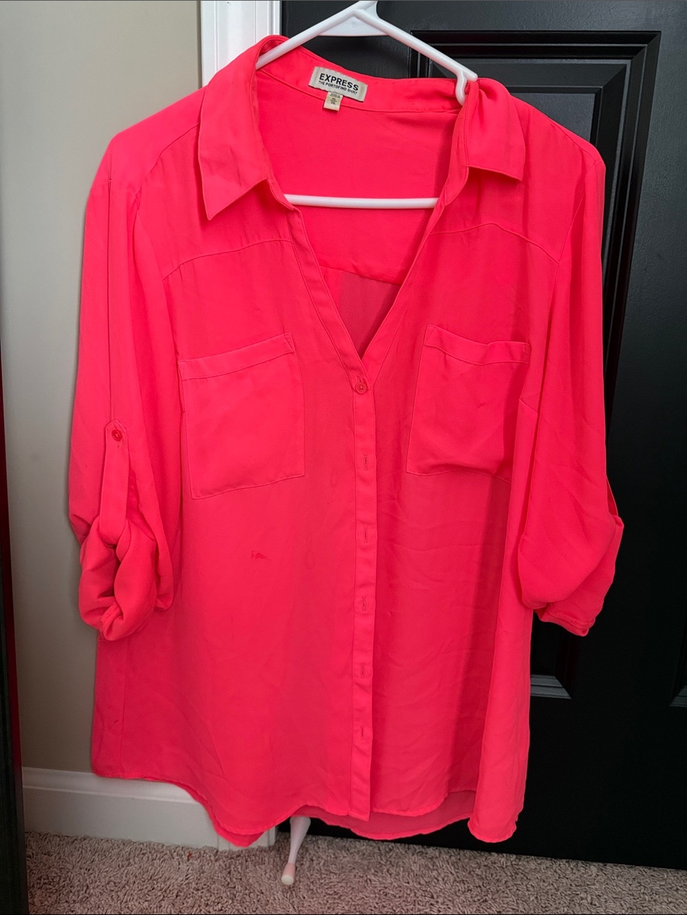 Express Women's Bright Hot Pink Button-Front Shirt